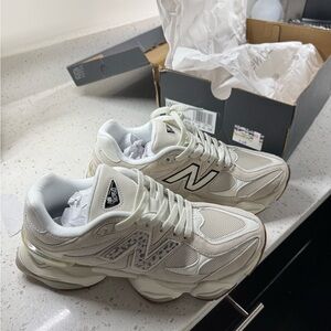 New Balance 9060 Cream with Leopard Print Sneakers